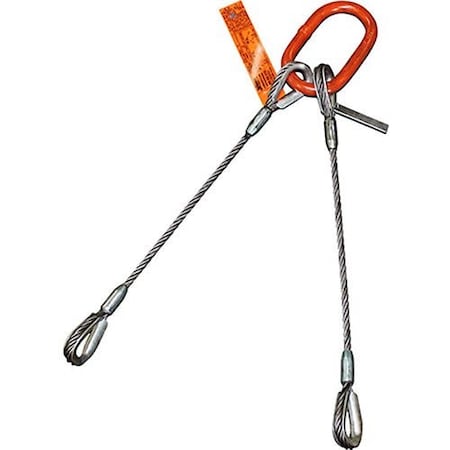 Two Leg Wire Rope Bridle Slng, 7/8 In Dia, 24ft L, HD Thimble, 13 Ton Capacity